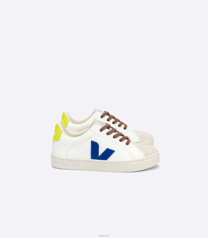 Veja 46FB341 Esplar-Schnürsenkel, chromfreies Leder, weiß, indigo, jaune fluo